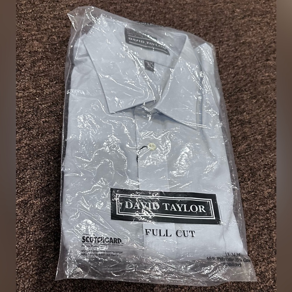 NWT David Taylor Dress Shirt Mens 18 Blue 34/35 Sleeve Tailored Career